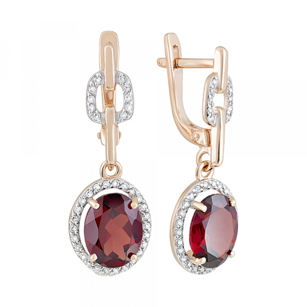 Золотые серьги с гранатом и фианитом № 126540