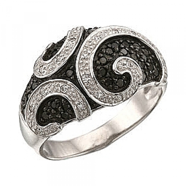 Золотое кольцо с чёрным и белым бриллиантами № 34529