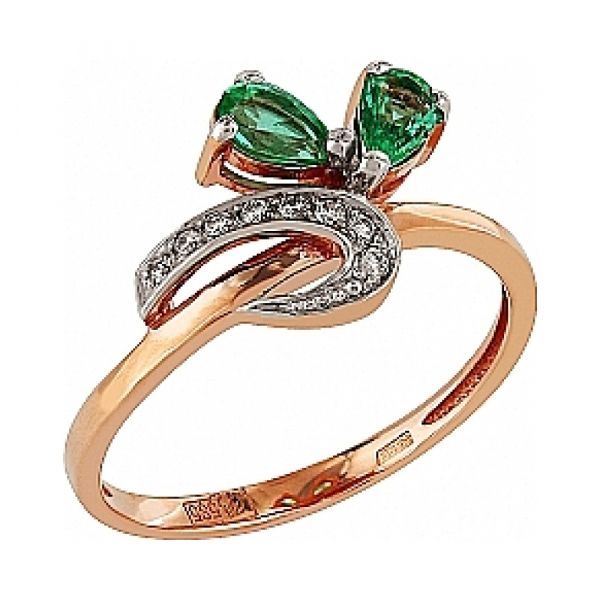 Золотое кольцо с бриллиантом и изумрудом № 98899