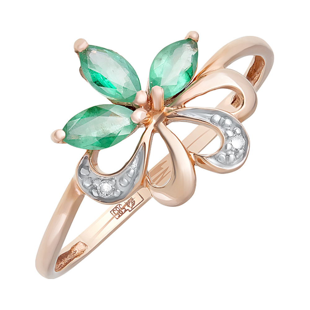 Золотое кольцо с бриллиантом и изумрудом № 96071