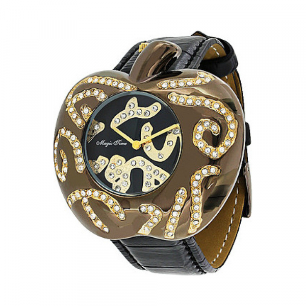 Часы кварцевые Magic Time с фианитами  на черном ремешке № 85351