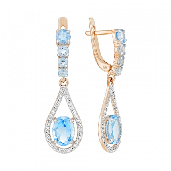 Золотые серьги с топазом и фианитом № 120810