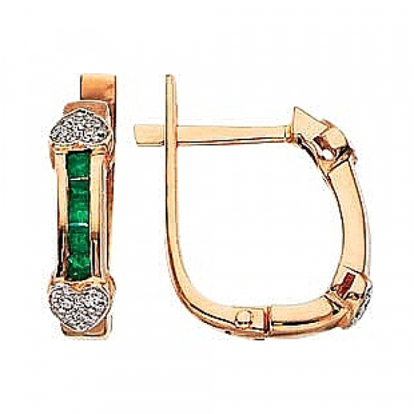 Золотые серьги с бриллиантом и изумрудом № 3487