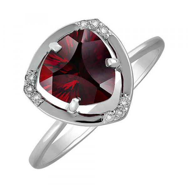 Серебряное кольцо с гранатом и фианитом № 134230