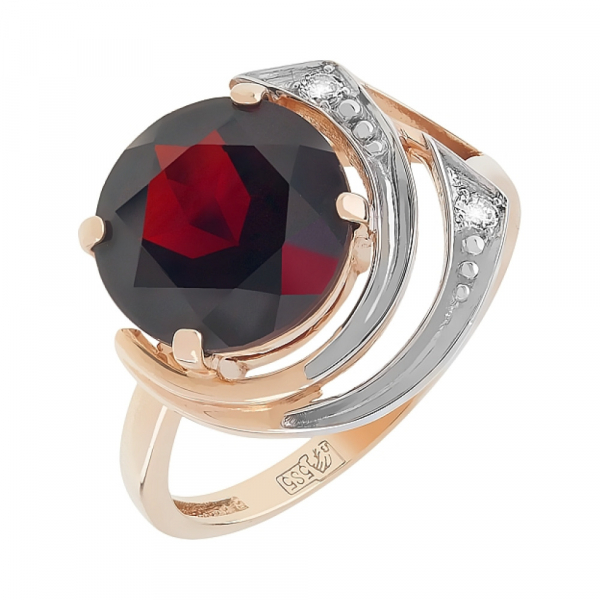 Золотое кольцо с гранатом и фианитом № 95415