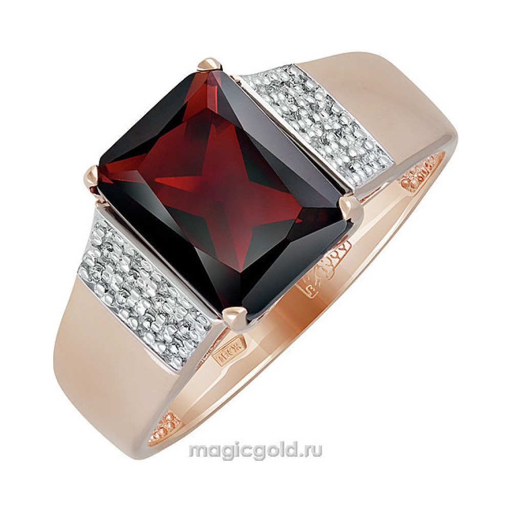 Золотое кольцо с гранатом и фианитом № 139058