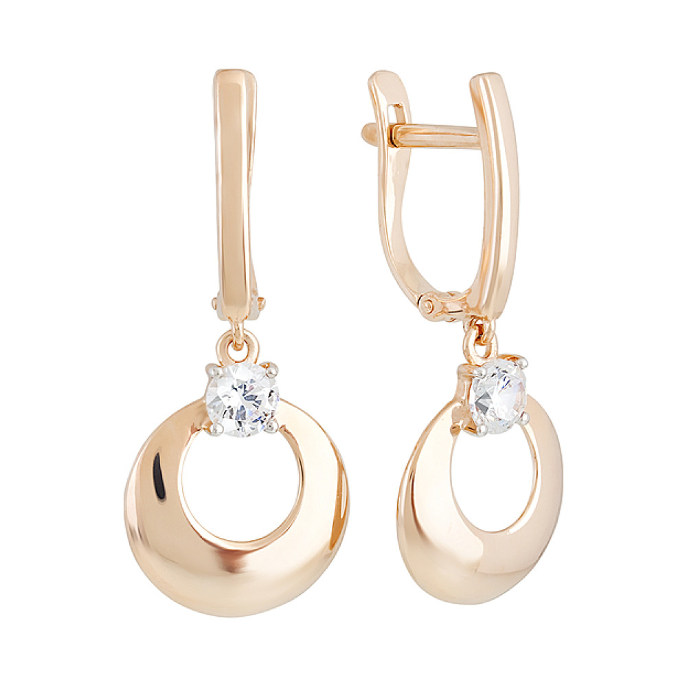 Золотые серьги с фианитом № 130091