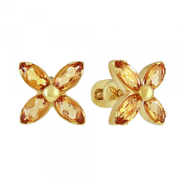 Пуссеты с цитрином и золотым покрытием № 133956