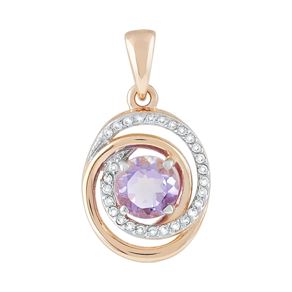 Золотая подвеска с аметистом и фианитом № 119401