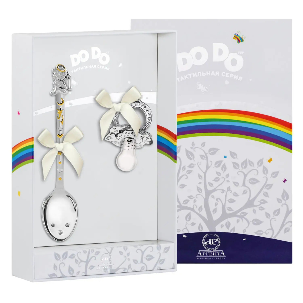 Набор для малышей DODO Ангел: ложка с позолотой и сувенир-пустышка из серебра 925 пробы