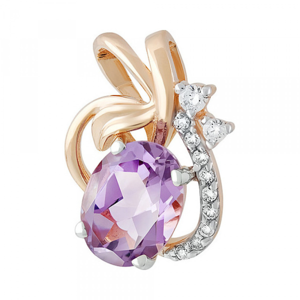 Золотая подвеска с аметистом и фианитом № 119295