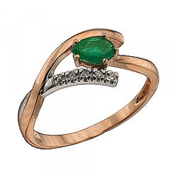 Золотое кольцо с бриллиантом и изумрудом № 64376