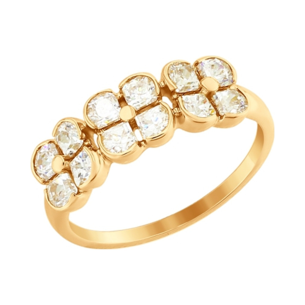 Золотое кольцо с кристаллом swarovski № 161631