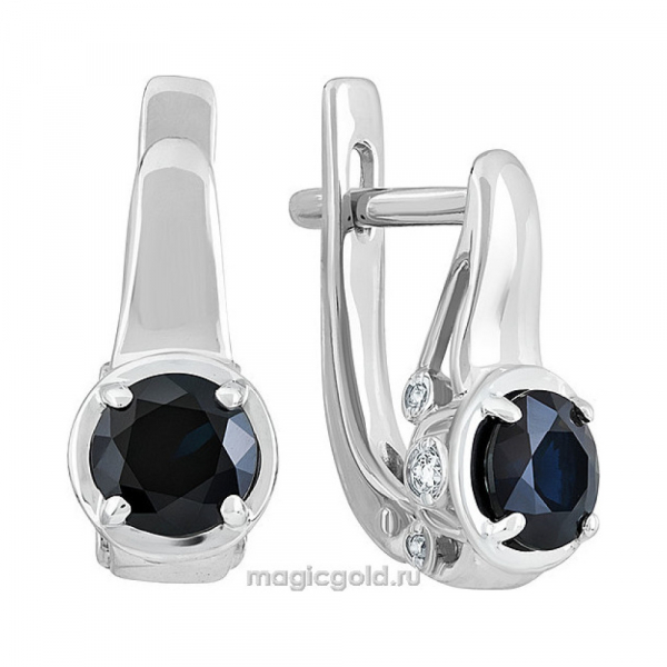 Золотые серьги с бриллиантом и сапфиром № 140348