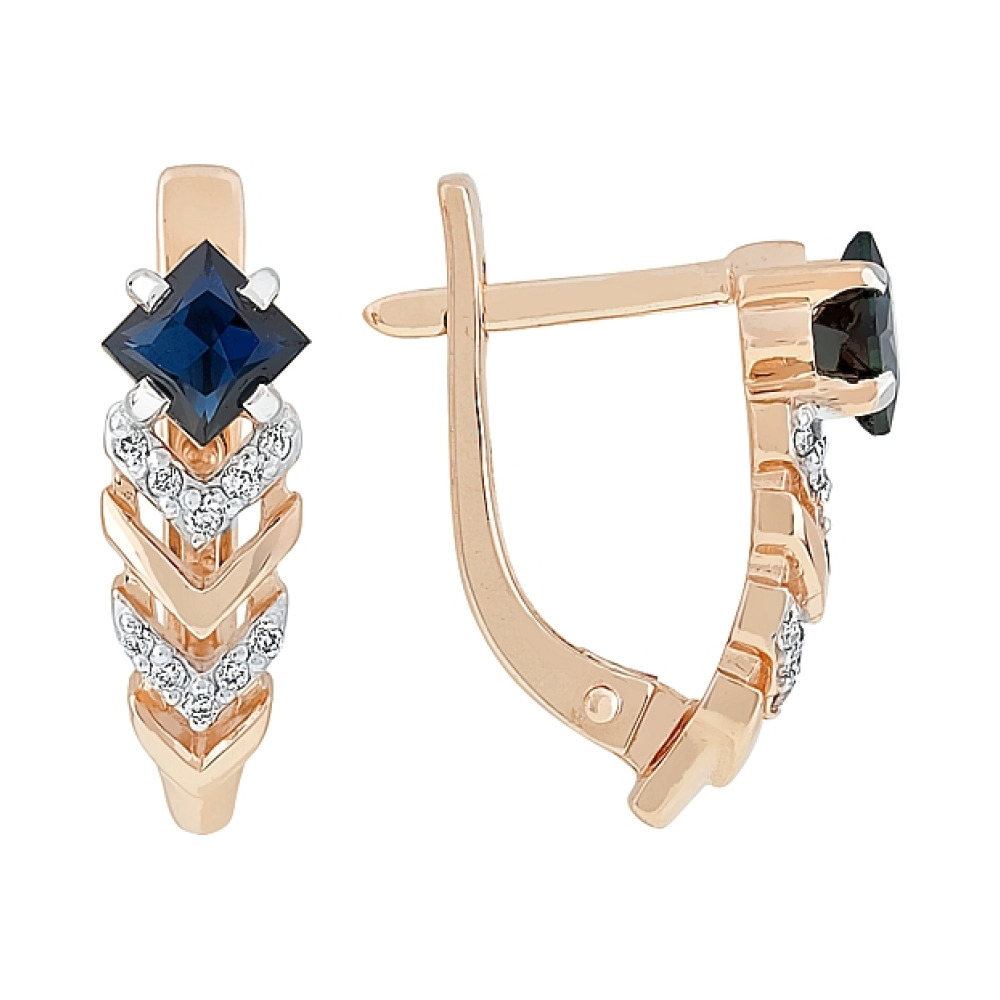 Золотые серьги с бриллиантом и сапфиром № 114634