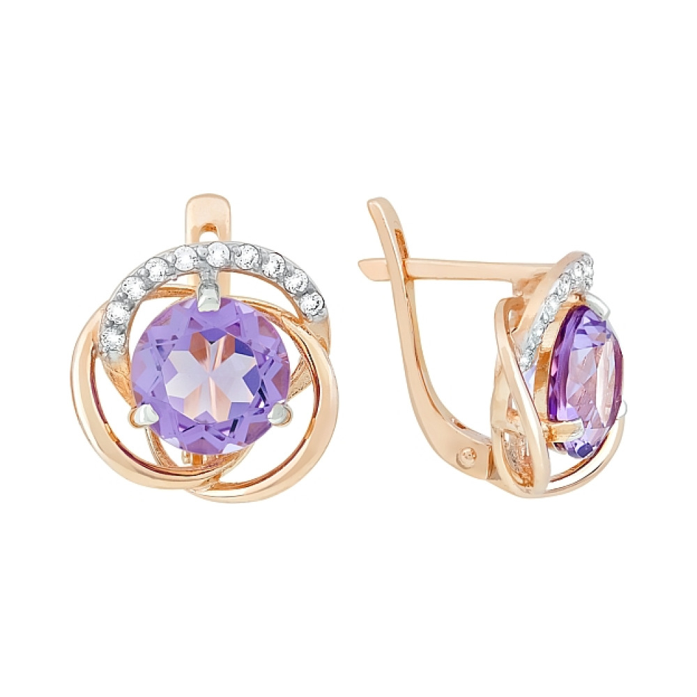 Золотые серьги с аметистом и фианитом № 117699