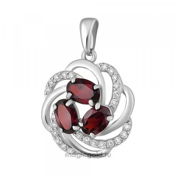 Серебряная подвеска с гранатом и фианитом № 136573