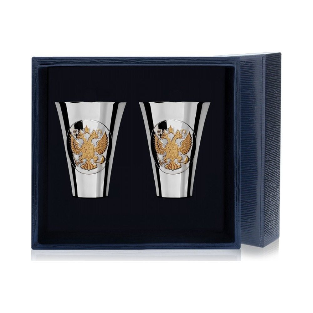 Набор серебряных стопок «Герб» полированных с позолотой из 2 предметов