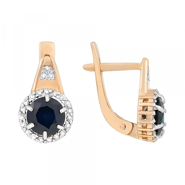 Золотые серьги с бриллиантом и сапфиром № 113362