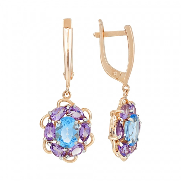 Золотые серьги с аметистом и топазом № 116281