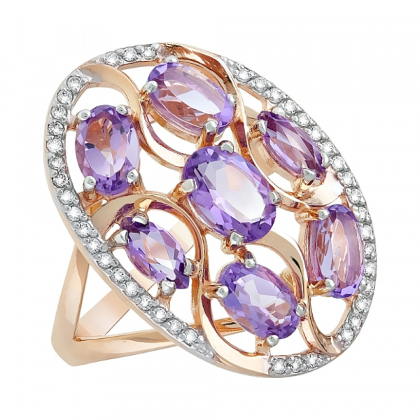 Золотое кольцо с аметистом и фианитом № 119257