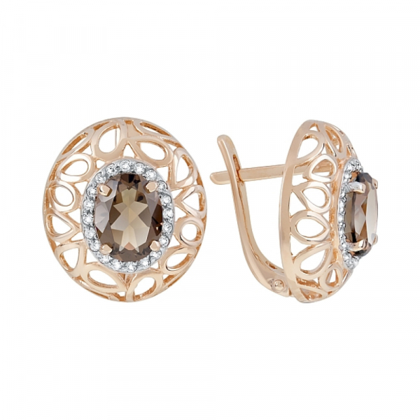 Золотые серьги с раухтопазом и фианитом № 119997