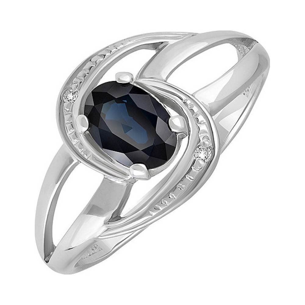 Серебряное кольцо с сапфиром и фианитом № 130160