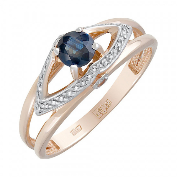 Золотое кольцо с бриллиантом и сапфиром № 127664