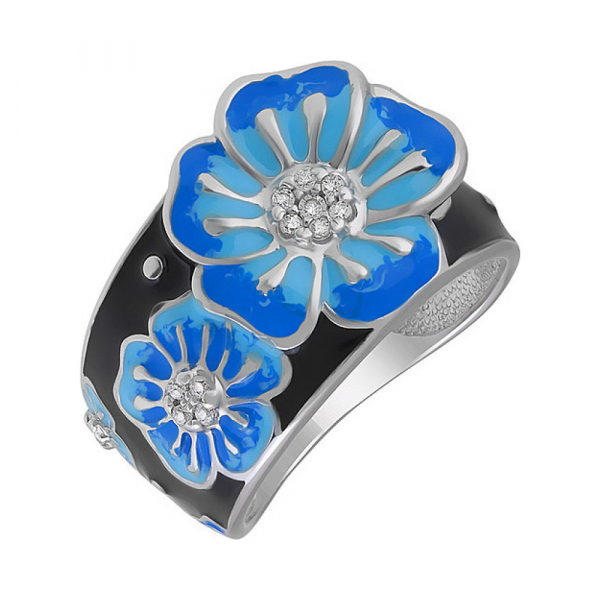 Серебряное кольцо с фианитом и эмалью № 134716