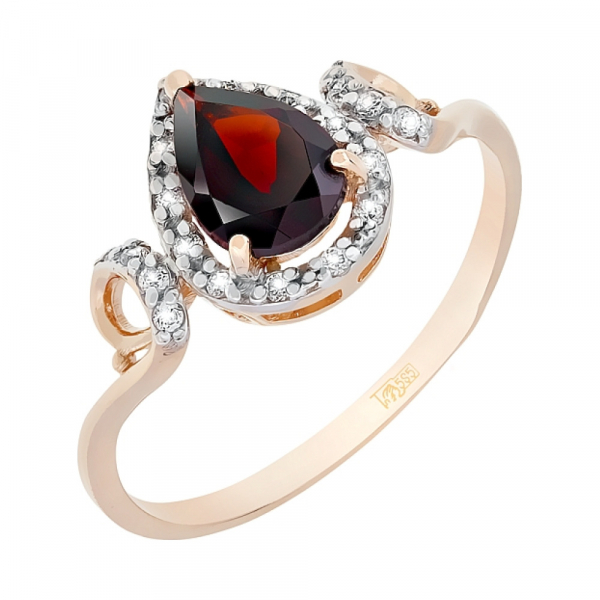 Золотое кольцо с гранатом и фианитом № 116492