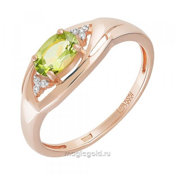 Золотое кольцо с хризолитом и фианитом № 158823