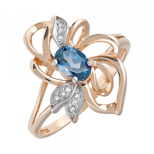 Золотое кольцо с топазом и фианитом № 120497