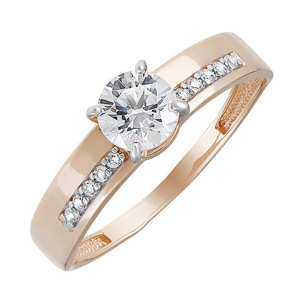Золотое кольцо с кристаллом swarovski и фианитом № 133522