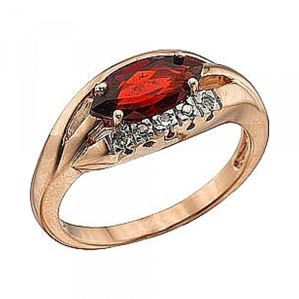 Золотое кольцо с бриллиантом и гранатом № 64372