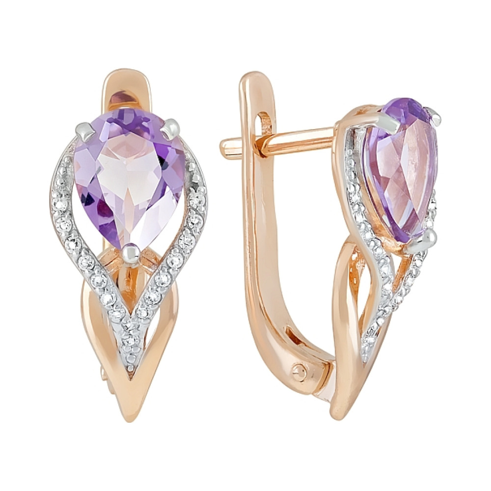 Золотые серьги с аметистом и фианитом № 120834