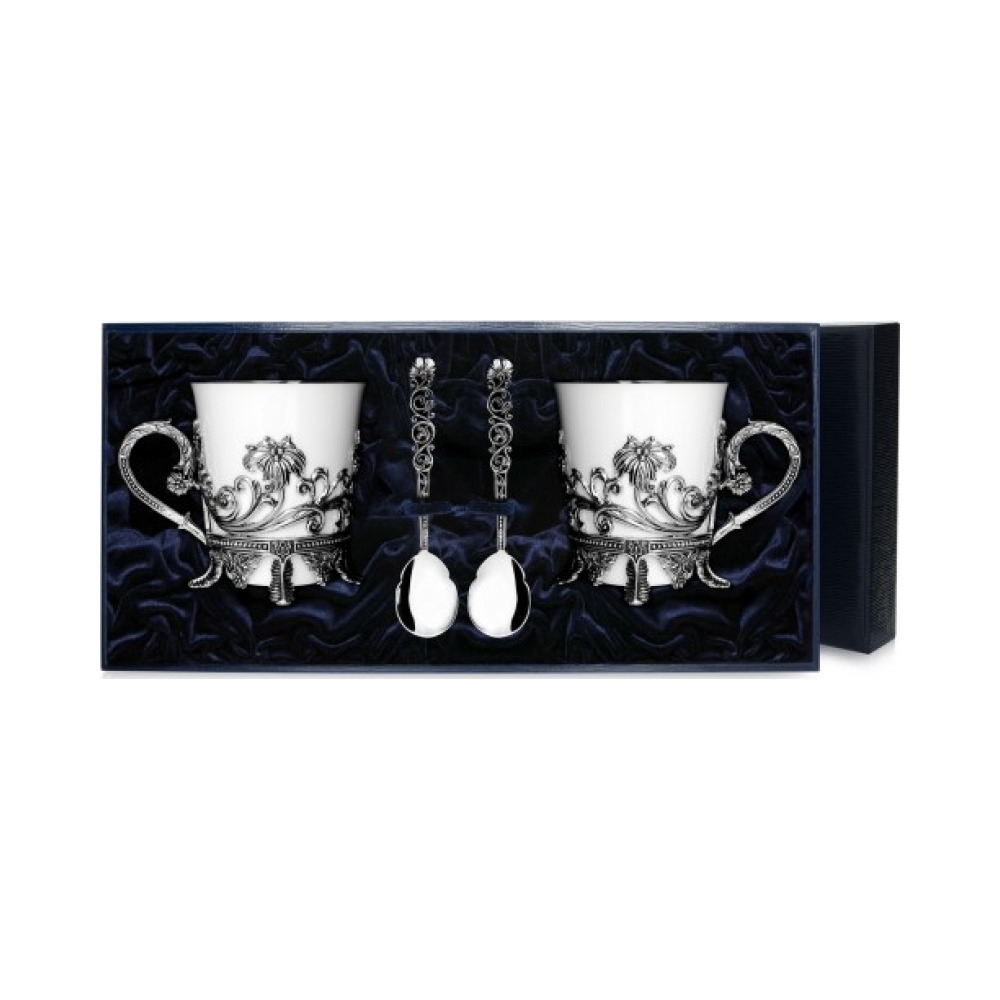 Набор серебряная чайная чашка «Цветочная»