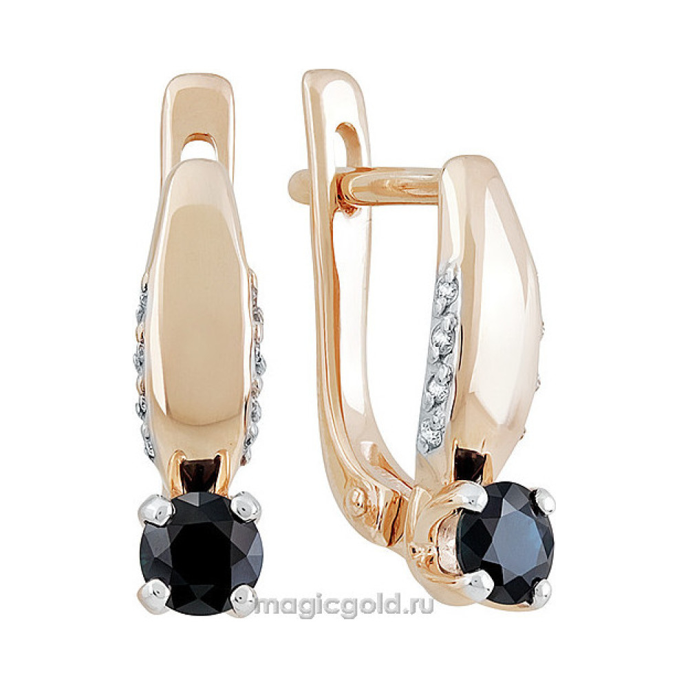 Золотые серьги с бриллиантом и сапфиром № 151375