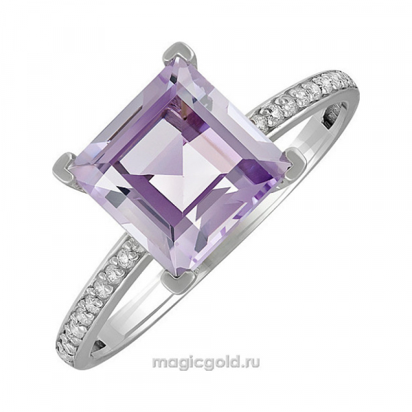 Серебряное кольцо с аметистом и фианитом № 134016