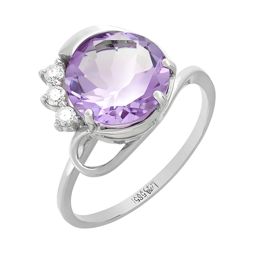 Золотое кольцо с аметистом и фианитом № 84111