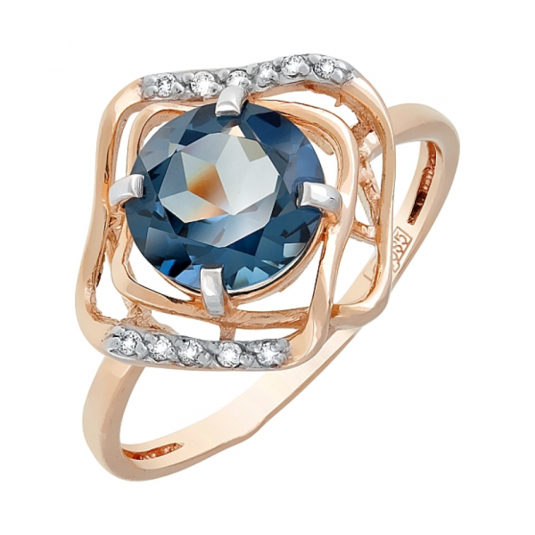 Золотое кольцо с топазом и фианитом № 116864