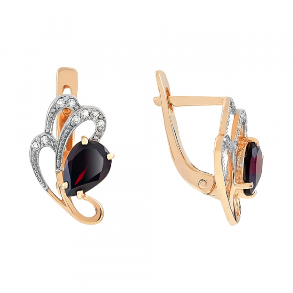 Золотые серьги с гранатом и фианитом № 83970