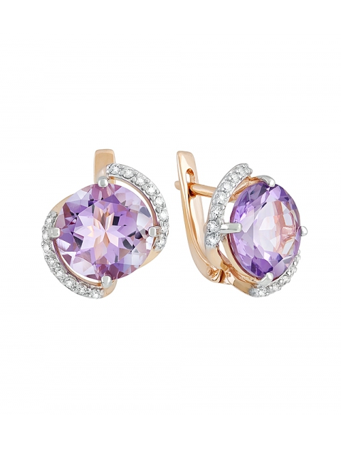 Золотые серьги с аметистом и фианитом № 128318