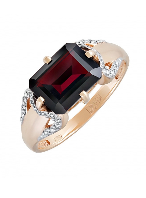 Золотое кольцо с гранатом и фианитом № 131664