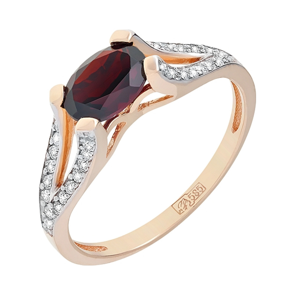 Золотое кольцо с гранатом и фианитом № 105676