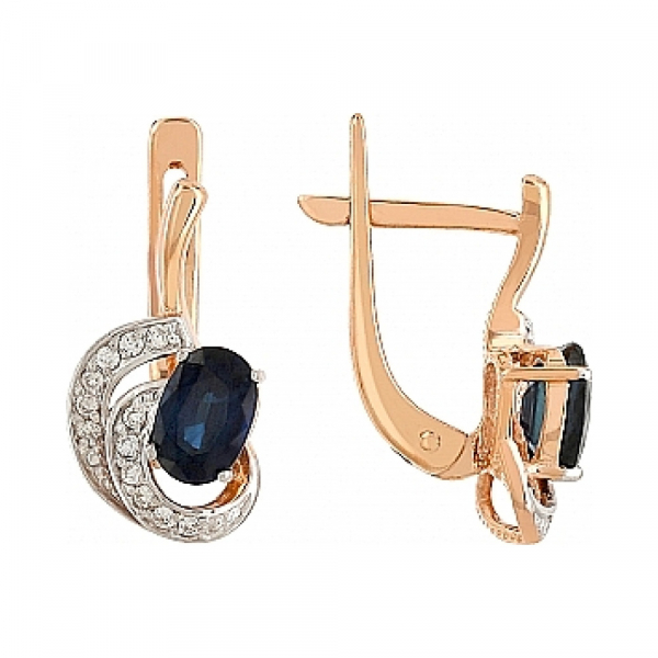 Золотые серьги с бриллиантом и сапфиром № 105527