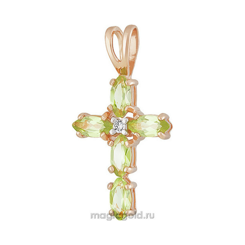 Золотая подвеска с хризолитом и фианитом № 160454