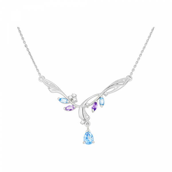 Серебряное колье с полудраг. вставками № 123922