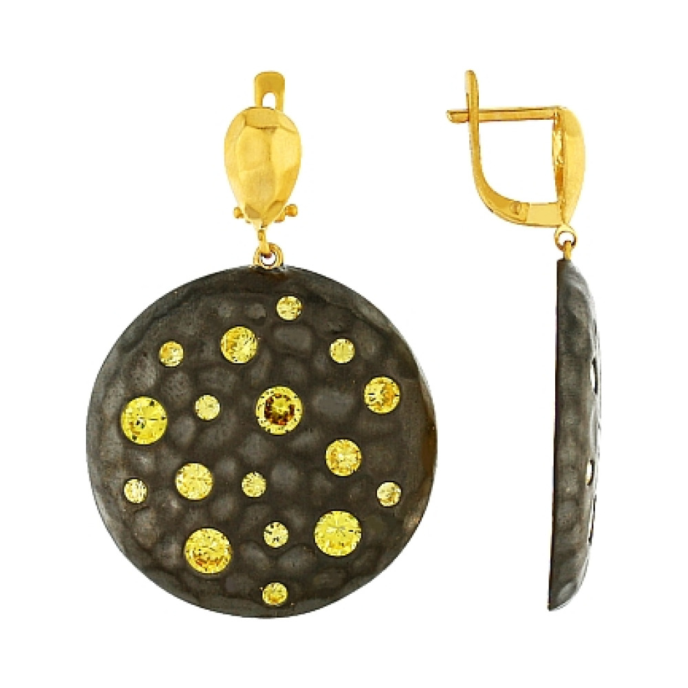 Серебряные серьги с фианитом и золотым покрытием № 83343