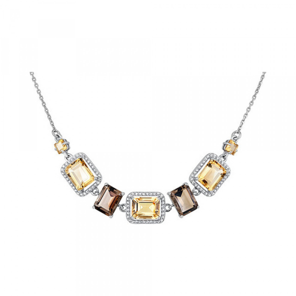 Серебряное колье с полудраг. вставками и фианитом № 127631