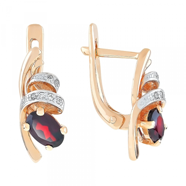 Золотые серьги с гранатом и фианитом № 95554